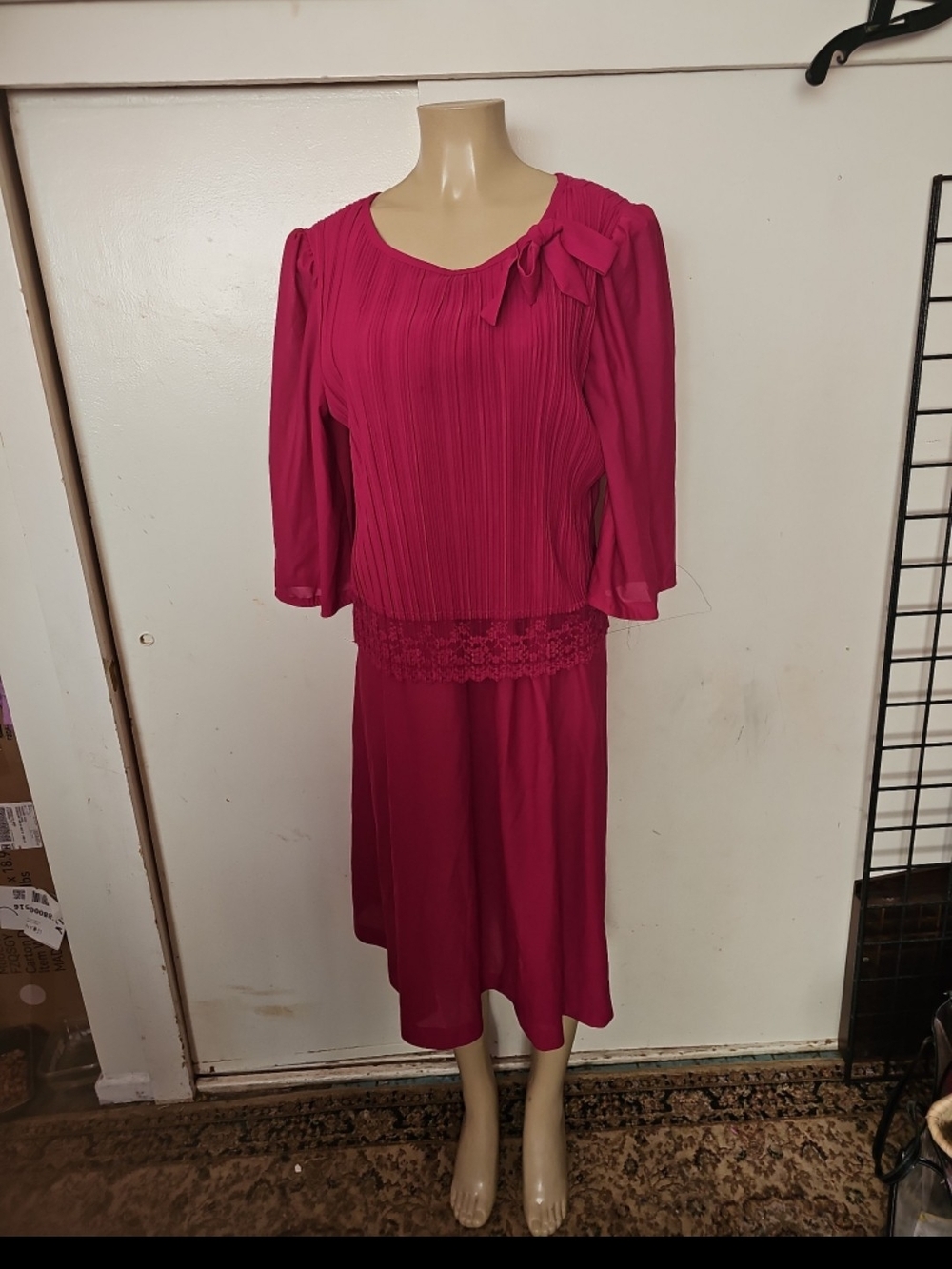 Women's Hot Pink Pleated Mini Dress with Bow Detail
